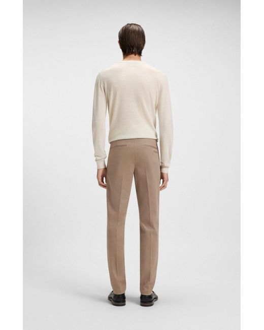 Boss Slim-Fit Broek Van Katoen En Kasjmier Met Stretch in het Natural voor heren