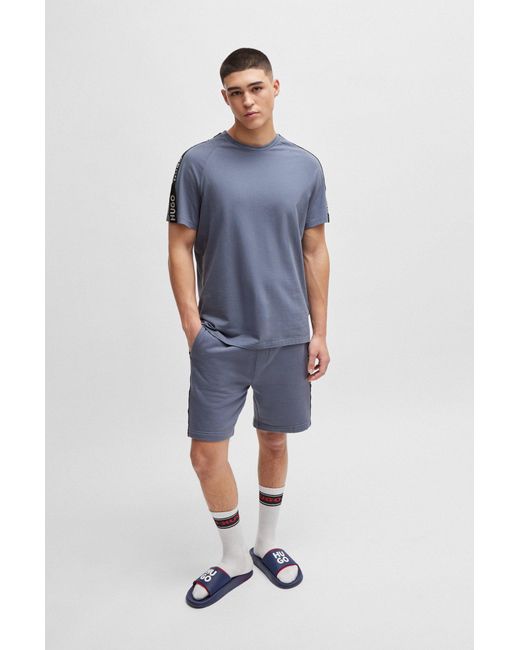 HUGO Blue Relaxed-fit T-shirt In Stretch Cotton With Logo Tape for men