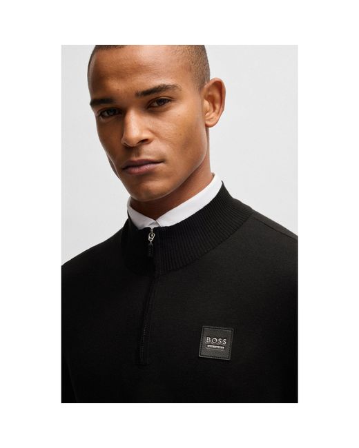 Boss Black Equestrian Troyer Sweater With Logo Patch for men