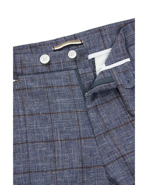 Boss Blue Slim-fit Trousers In Plain-checked Serge for men