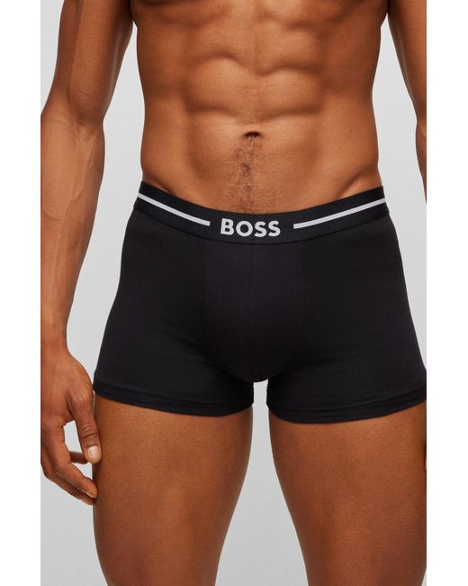 Boss Black Triple-pack Of Logo-waistband Trunks In Stretch Cotton for men