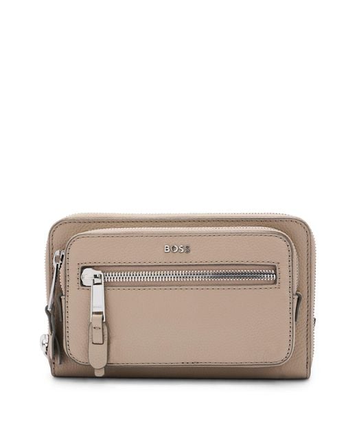 Boss Natural Crossbody Bag In Grained Leather With Logo Lettering for men