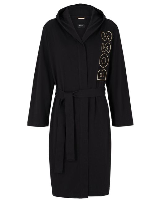 BOSS by HUGO BOSS Cottonjersey Dressing Gown With Outline Logo in
