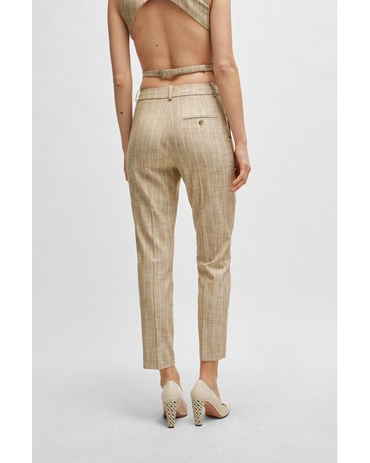 Boss Natural Regular-fit Trousers With Pinstripe Pattern