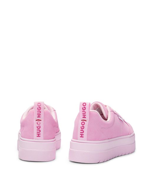 HUGO Pink Suede Trainers With Rubber Platform Sole And Logo Flag