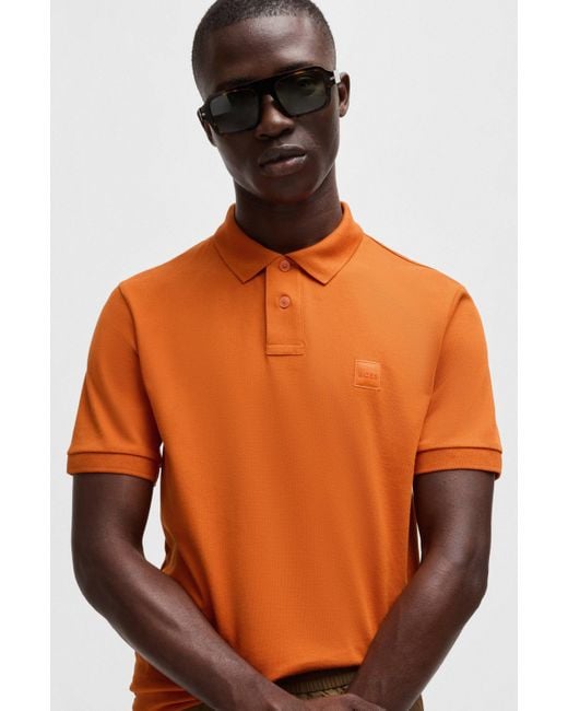BOSS Stretch cotton Slim fit Polo Shirt With Logo Patch in Orange for Men Lyst