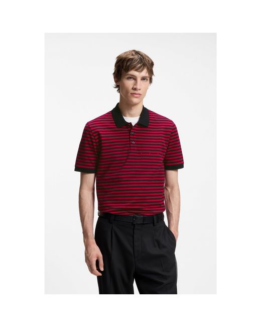 HUGO Red Cotton-Piqué Polo Shirt With Horizontal Stripe for men