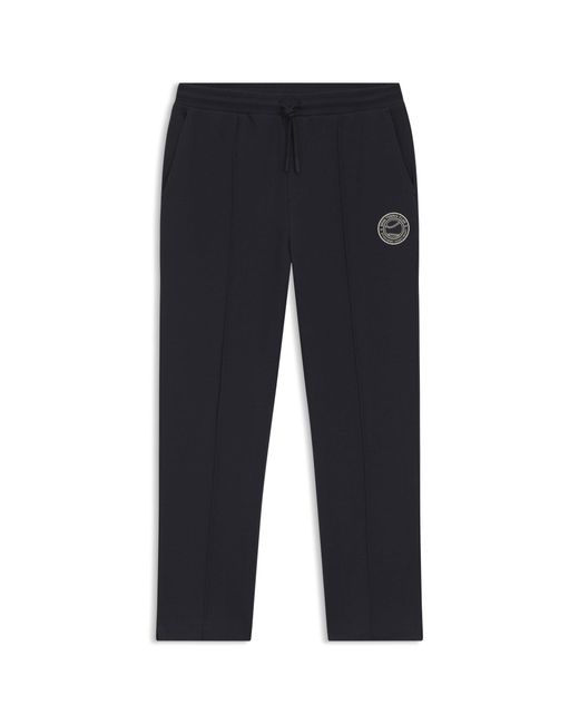 Boss Blue Cotton-Blend Tracksuit Bottoms With Tennis-Themed Logo for men
