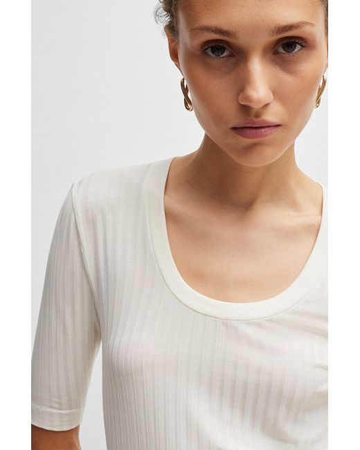 Boss White Scoop-neck Top In Stretch Fabric