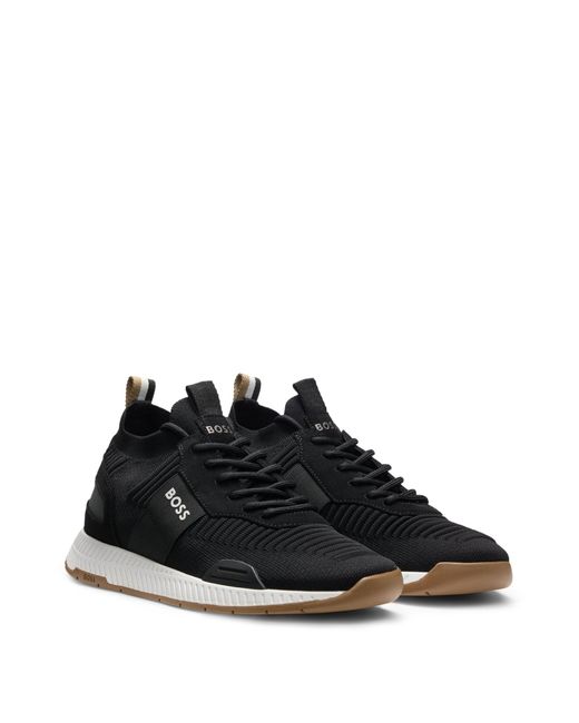 Baskets à tige en maille avec logos et finitions en cuir suédé Boss pour homme en coloris Black