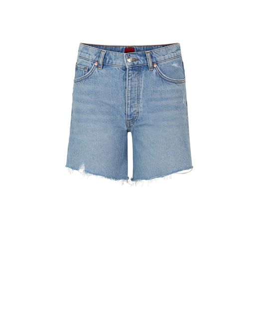 HUGO Regular-fit Shorts In Mid-blue Distressed Denim