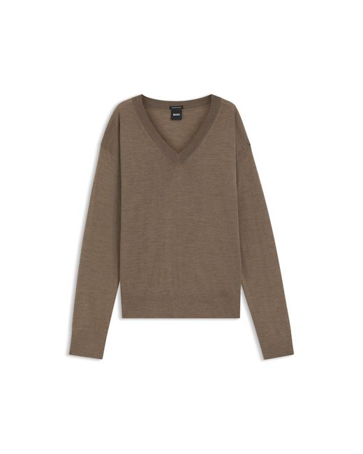 Boss Brown Relaxed-Fit V-Neck Sweater