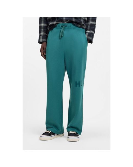HUGO Green Cotton-Terry Tracksuit Bottoms With Logo Print for men