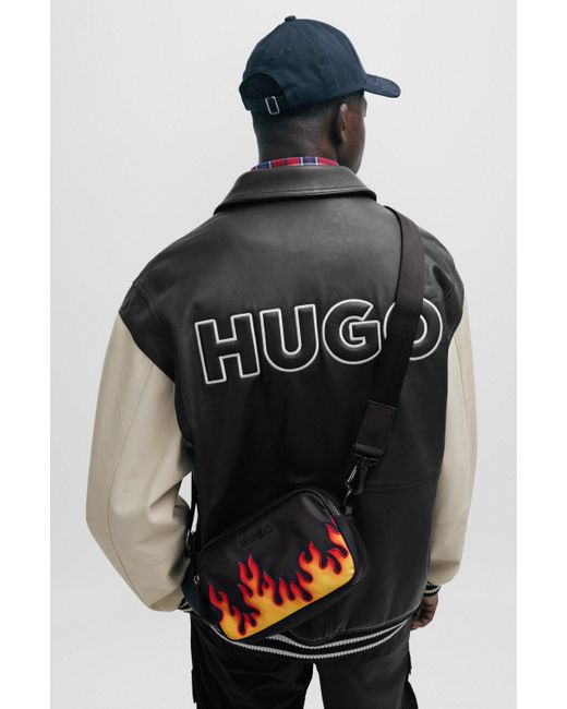 BOSS by HUGO BOSS Crossbody Bag With Flame Embroidery in Black for Men