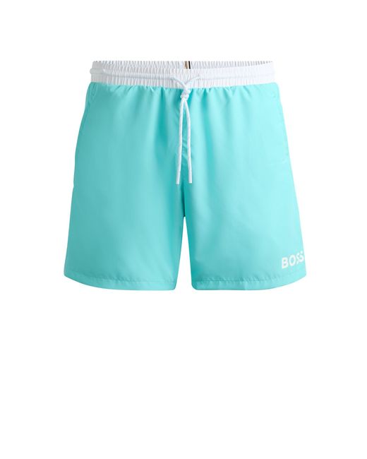 Boss Blue Quick-dry Swim Shorts With Contrast Details for men