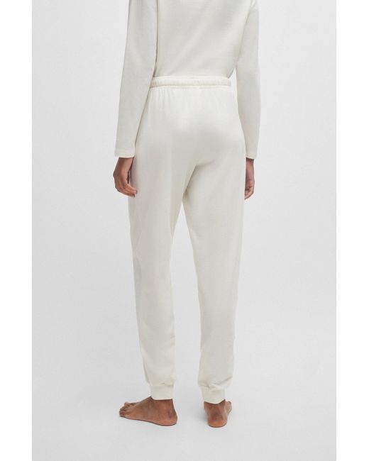 Boss White Cuffed Pyjama Bottoms In Stretch Cotton With Branded Drawcords