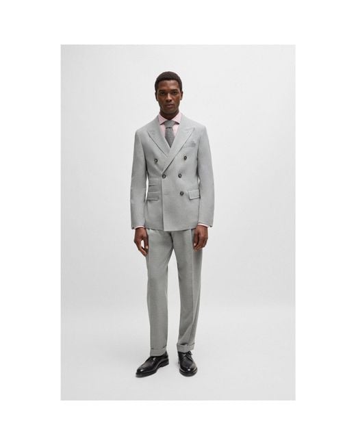 Boss Gray Slim-Fit Double-Breasted Suit for men