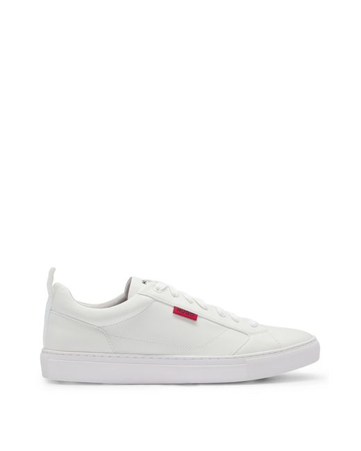 HUGO White Cupsole Trainers In Faux Leather With Logo Flag for men