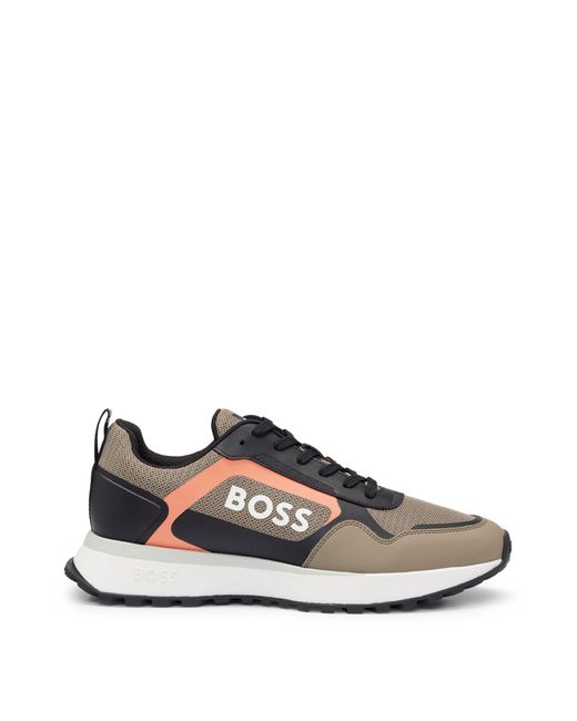 Boss Natural Mixed-material Lace-up Trainers With Faux Leather for men