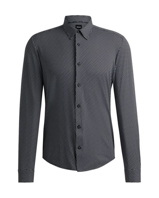 Boss Black Slim-fit Shirt In Monogram-print Performance-stretch Material for men