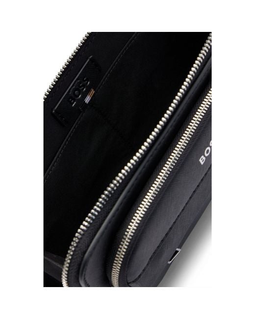 Boss Black Structured Crossbody Bag With Branded Trims for men