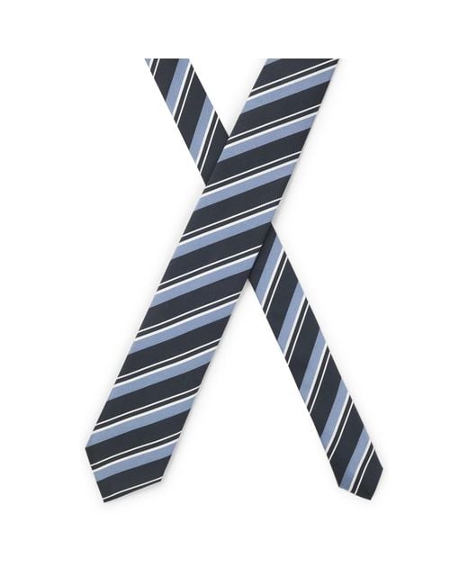 Boss Blue One Silk Tie With Diagonal Stripes for men