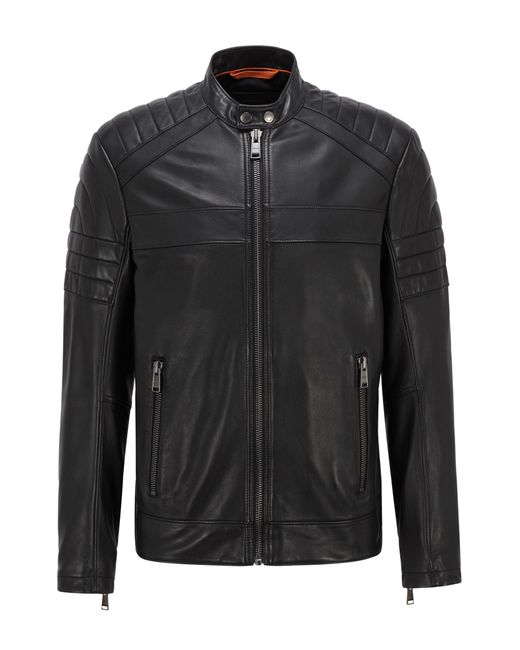 BOSS by Hugo Boss Black Leather Biker Jacket With Hand-treated Finish for men