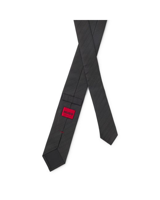 HUGO Black Silk Tie With Jacquard-Woven Pattern for men