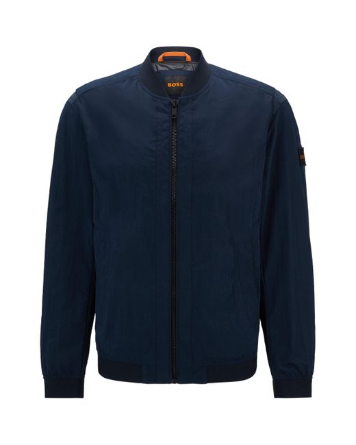 Boss Blue Water-repellent Jacket In Cotton-effect Crinkle Fabric for men