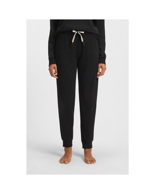 Boss Black Cuffed Tracksuit Bottoms With Signature-Stripe Drawcord