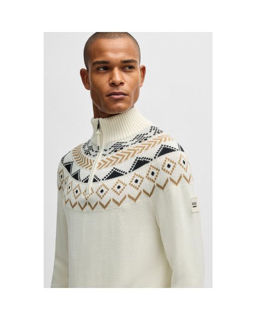 Boss White Equestrian Troyer Sweater With Knitted Pattern for men