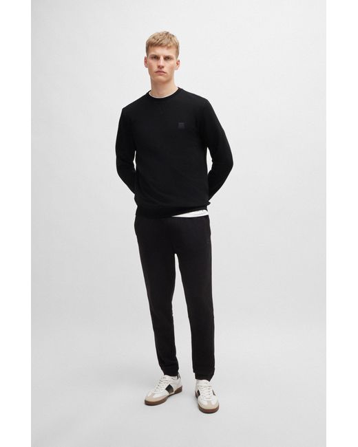 Boss Black Cotton-terry Relaxed-fit Sweatshirt With Logo Patch for men
