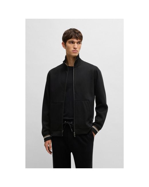 Boss Black Mercerised-Cotton Regular-Fit Sweatshirt With Stripe Cuffs for men