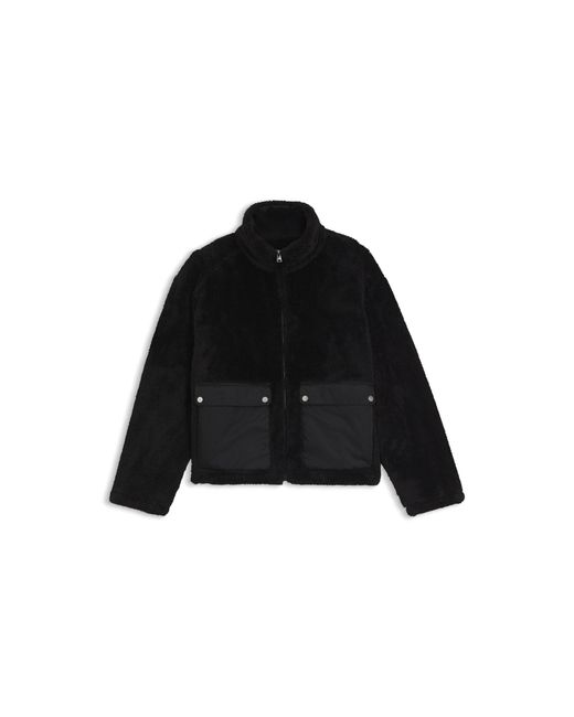 HUGO Black Faux-Fur Jacket With Contrasting Patch Pockets