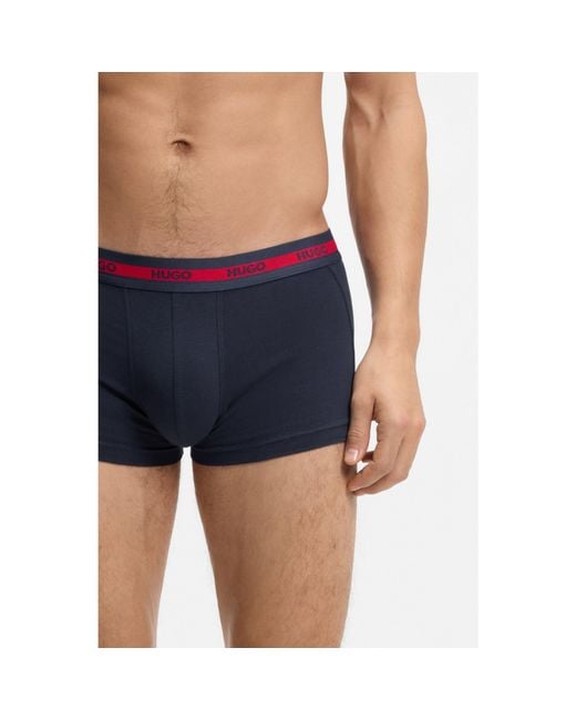 HUGO Blue Three-Pack Of Stretch-Cotton Trunks With Logo Waistbands for men