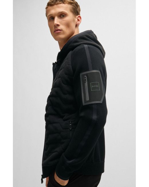 Boss Black Mixed-material Hooded Jacket With Quilted Front for men