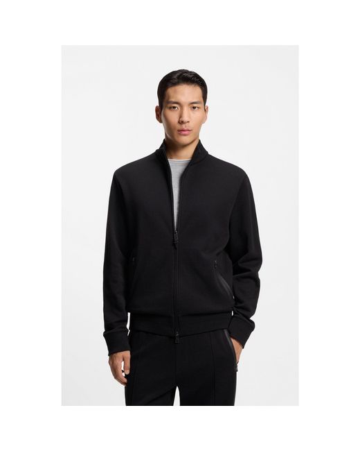 Boss Black Cotton-Blend Zip Sweatshirt With Waffle Texture for men