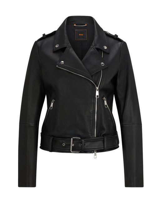 Boss Black Regular-fit Jacket In Nappa Leather With Buckled Belt