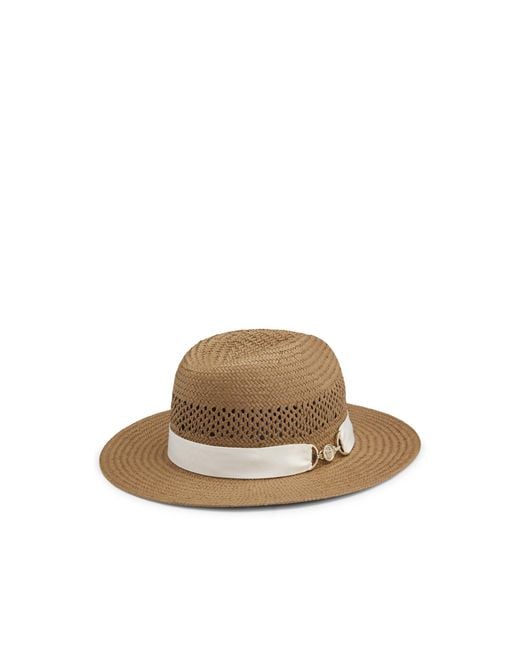 Boss Brown Raffia Panama Hat With Double B Monogram