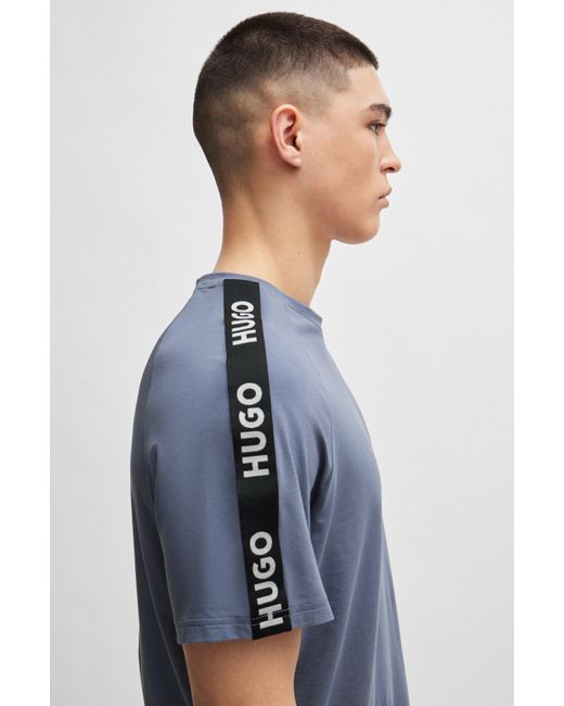 HUGO Relaxed-fit T-shirt Van Stretchkatoen Met Logoband in het Blue voor heren