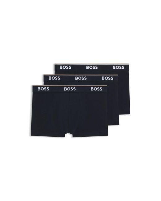 Boss Blue Stretch-Cotton Trunks With Repeat Logos for men