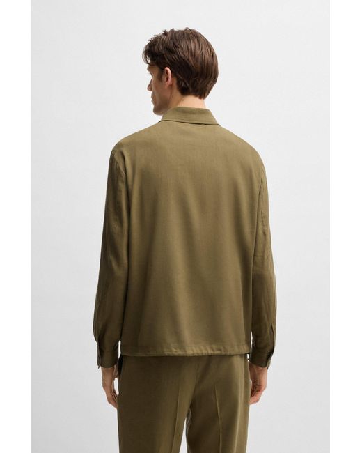 Boss Relaxed-Fit Overshirt Aus Leinen-Mix Mit Reißverschluss in Green für Herren