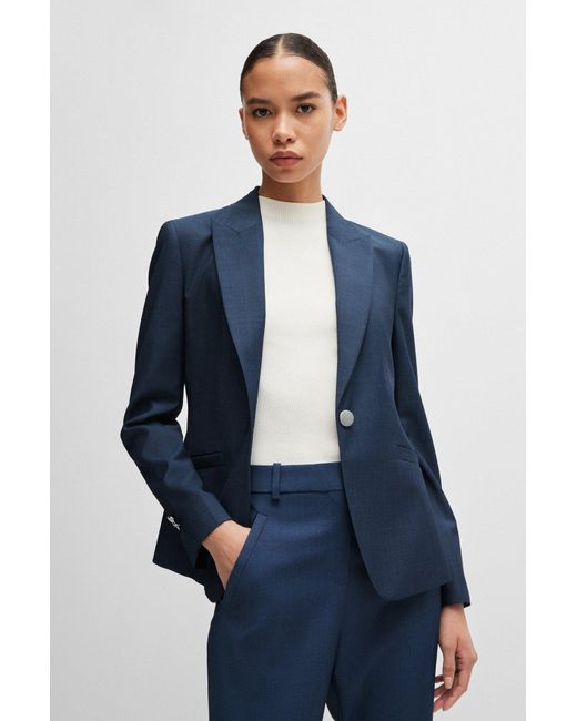 Boss Blue Slim-fit Jacket In Denim-effect Virgin-wool Twill