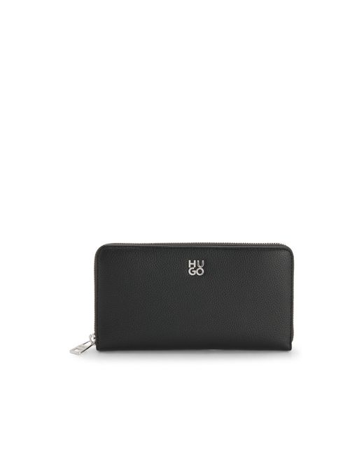 HUGO Black Faux-Leather Ziparound Wallet With Stacked Logo