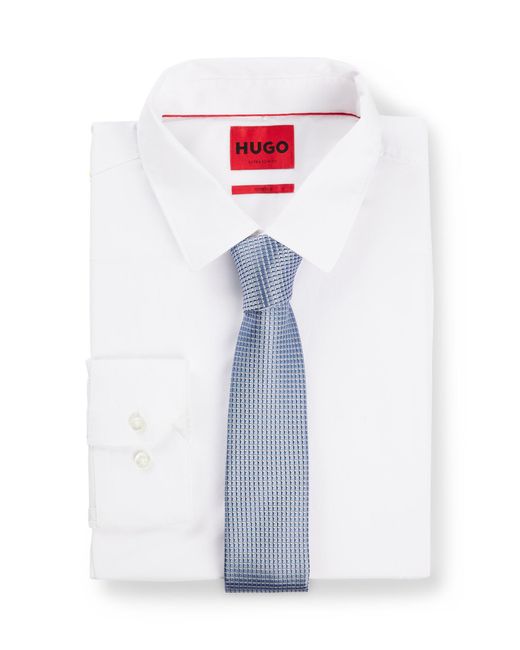 HUGO White Silk-blend Tie With Jacquard Pattern for men