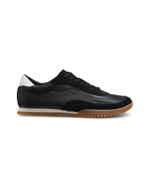 Boss Sneakers Van Leer En Suède in het Black