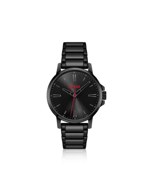 HUGO Black Plated Watch With Tonal Steel Bracelet for men