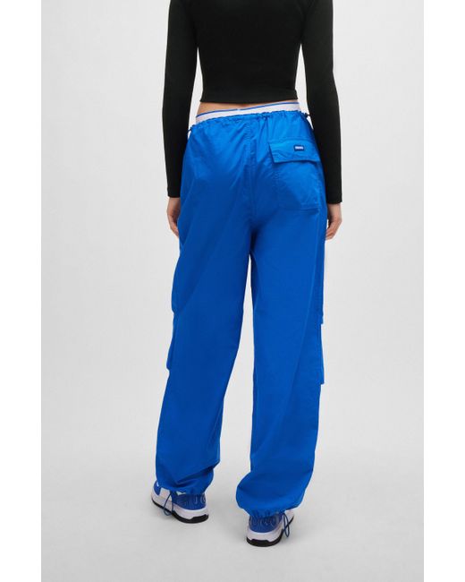 HUGO Blue Baggy-fit Parachute Trousers In Cotton