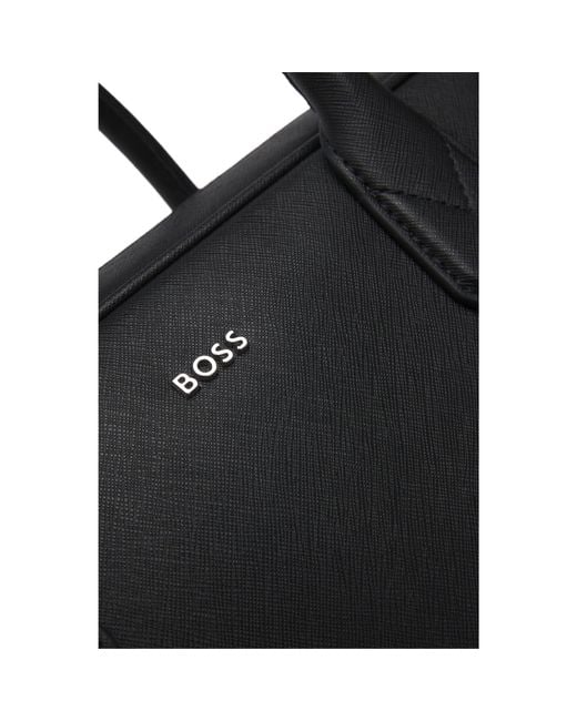 Boss Black Grained Document Case With Logo Lettering for men