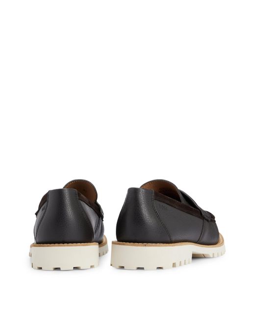 Boss Black Slip-on Moccasins In Grained Leather And Suede for men